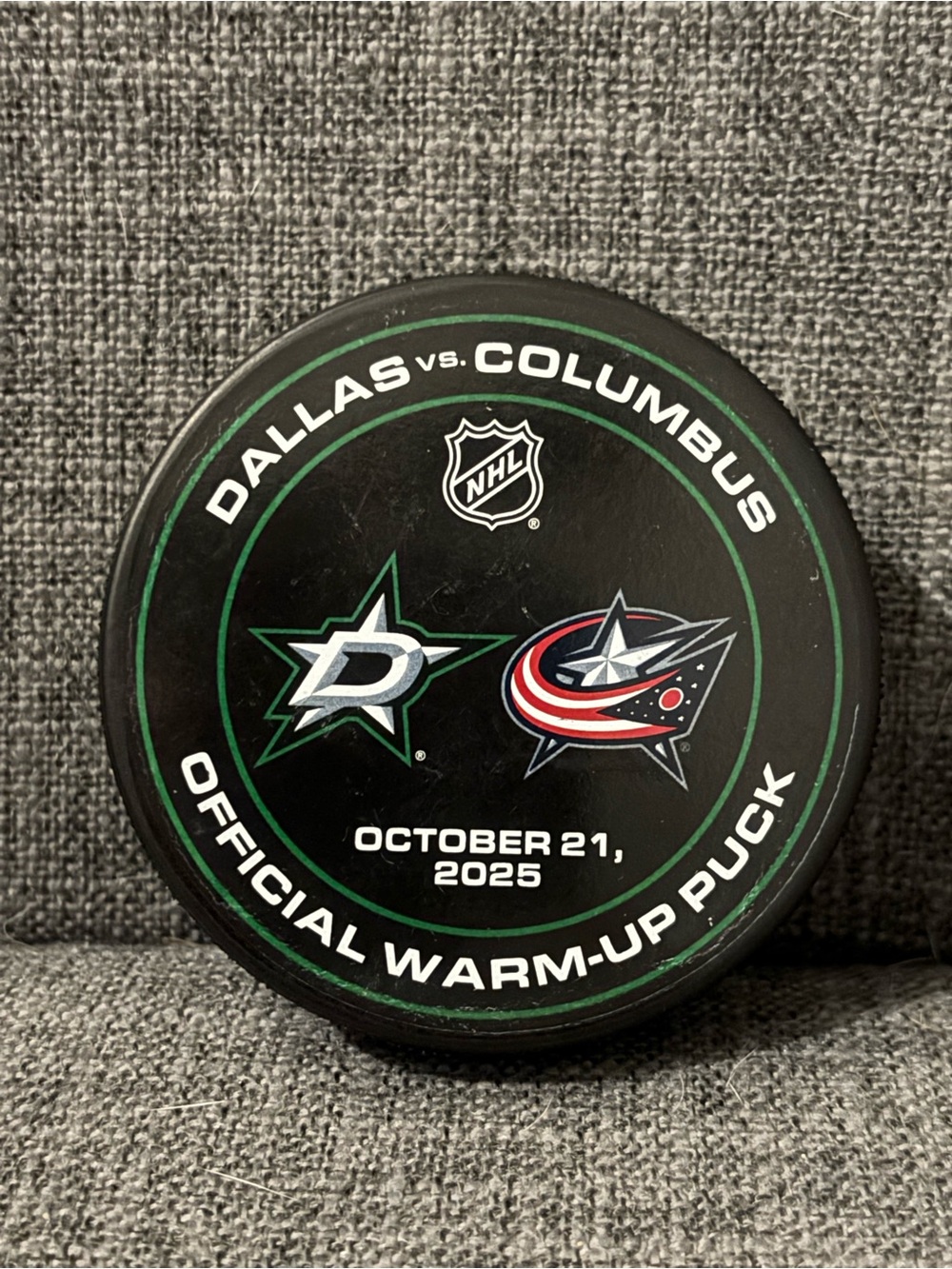 Dallas Stars vs Columbus Blue Jackets 10/21/25 Official NHL Warm Up Hockey Puck